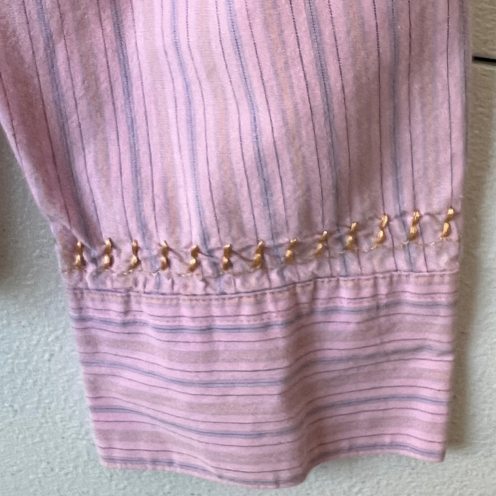 Cabi Pink Striped Embroidered Button Up Shirt Blouse L 100% Cotton Boho Western - Picture 9 of 15